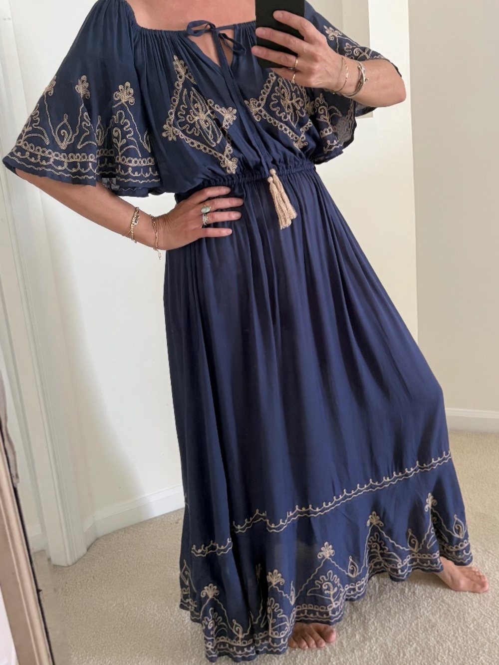 Bohemian Embroidered Flirty Maxi Dress Size XS